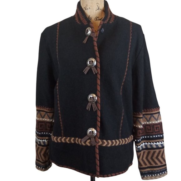 Icelandic Design Sweaters - Icelandic Design Embroidered Wool Cardigan Sweater Coatigan - N1050